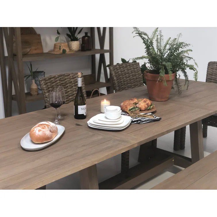 Brown Teak Extendable Outdoor Dining Table with Leaf Storage