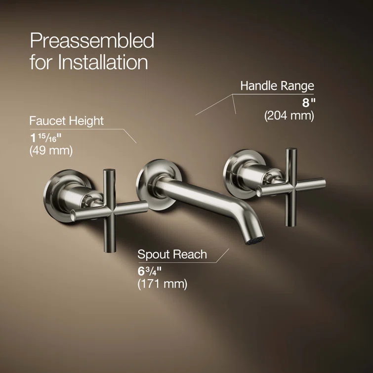Kohler ® Purist ® Polished Nickel Wall-Mounted Bathroom Sink Faucet and Handles
