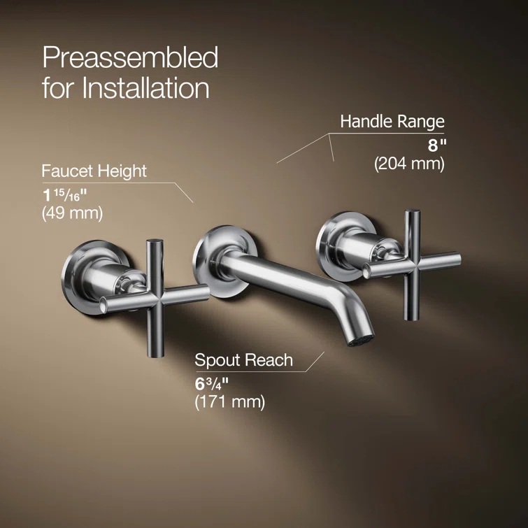 Kohler ® Purist ® Polished Chrome Wall-Mounted Bathroom Sink Faucet and Handles