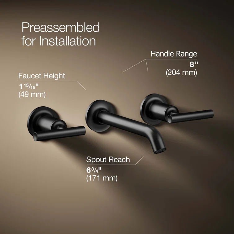 Kohler ® Purist ® Matte Black Wall-Mounted Bathroom Sink Faucet and Handles