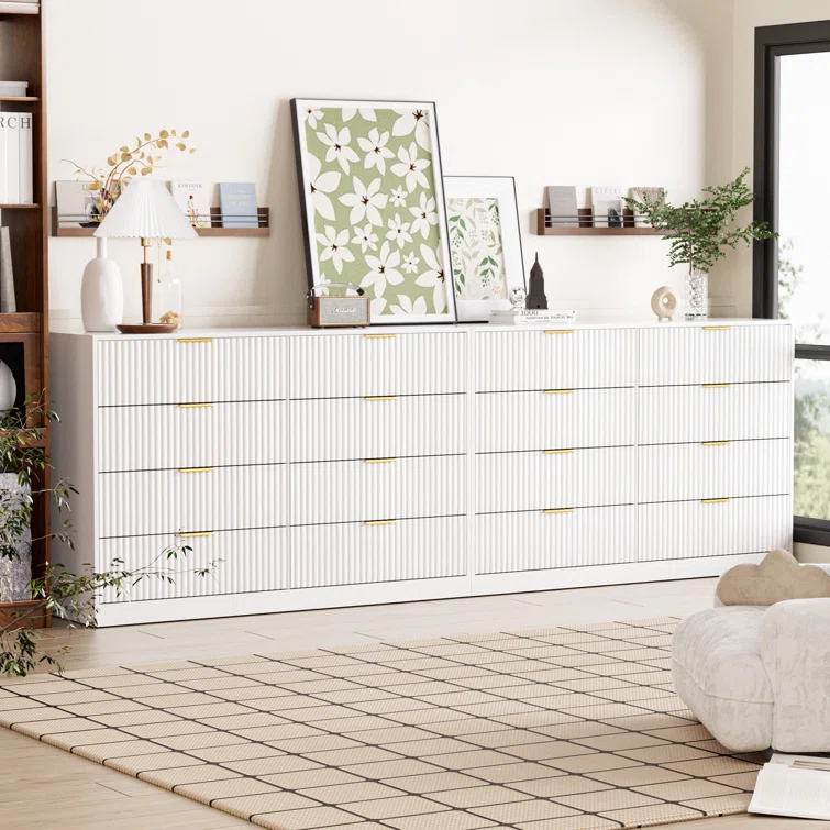 Fluted Dresser For Bedroom With 8 Drawers, 55" Wide Modern Chest Of Drawers With Metal Handle