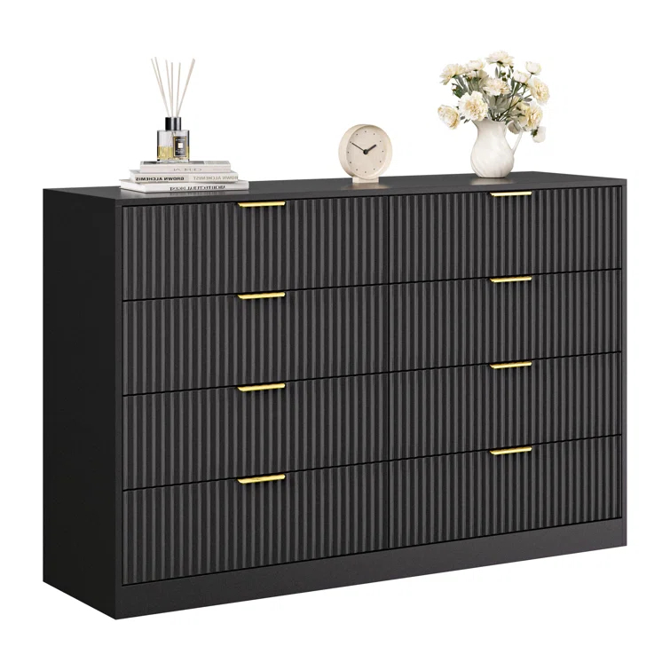 Fluted Dresser For Bedroom With 8 Drawers, 55" Wide Modern Chest Of Drawers With Metal Handle