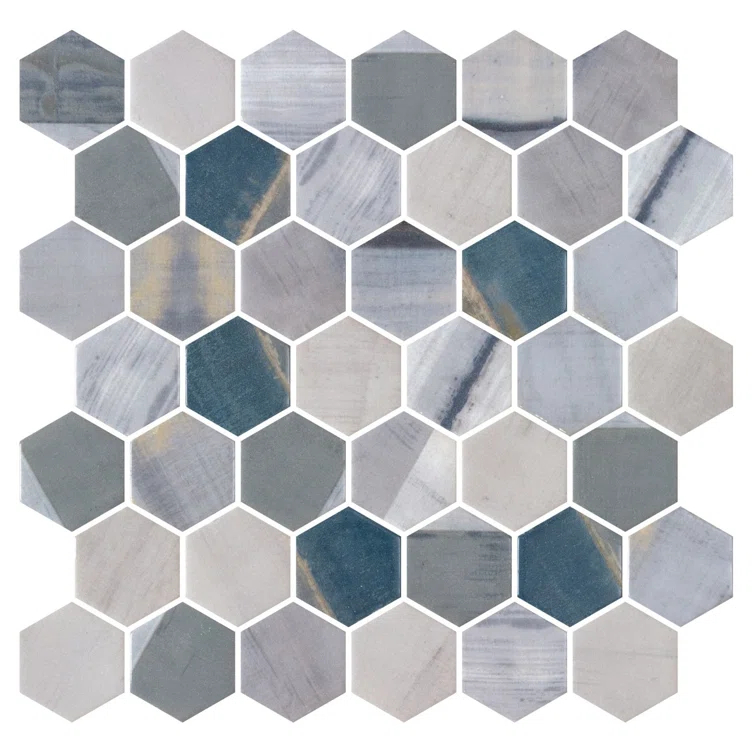 Andova Rochelle 2-in. Hexagon Honeycomb Marble Look Polished Glass Wall & Floor Mosaic Tile