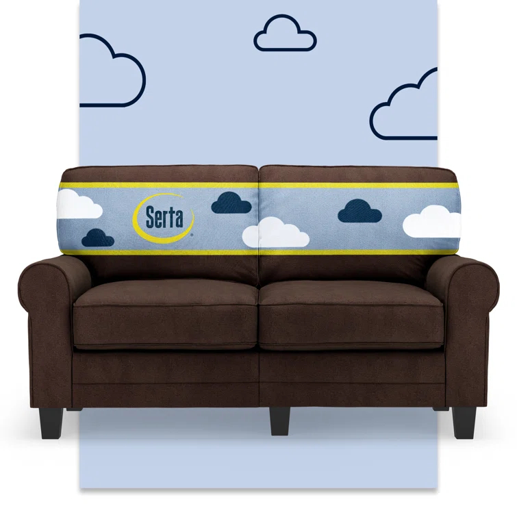 Serta Copenhagen 61" Rolled Arm Sofa, Easy Care Fabric, Soft Pillow Back, Pocket Coil Seat Cushions