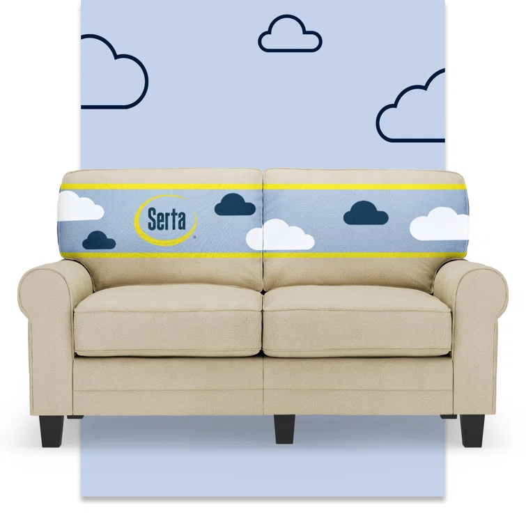 Serta Copenhagen 61" Rolled Arm Sofa, Easy Care Fabric, Soft Pillow Back, Pocket Coil Seat Cushions
