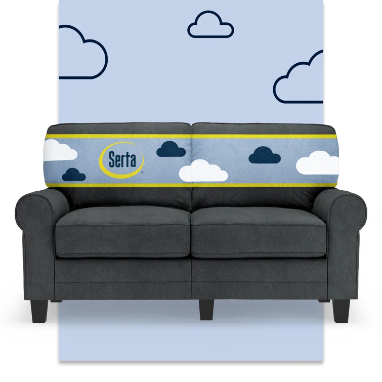 Serta Copenhagen 61" Rolled Arm Sofa, Easy Care Fabric, Soft Pillow Back, Pocket Coil Seat Cushions