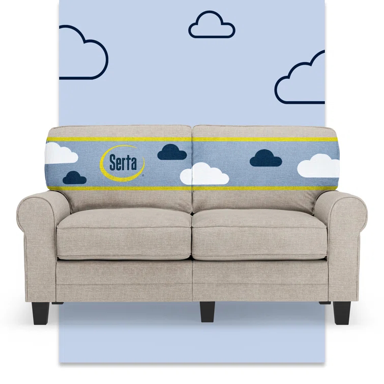 Serta Copenhagen 61" Rolled Arm Sofa, Easy Care Fabric, Soft Pillow Back, Pocket Coil Seat Cushions
