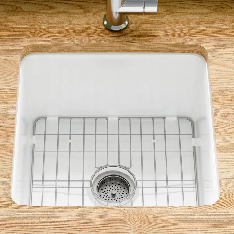 18" L x 18" W Single Bowl Fireclay Kitchen Sinks White with Bottom Grids and Basket Strainer