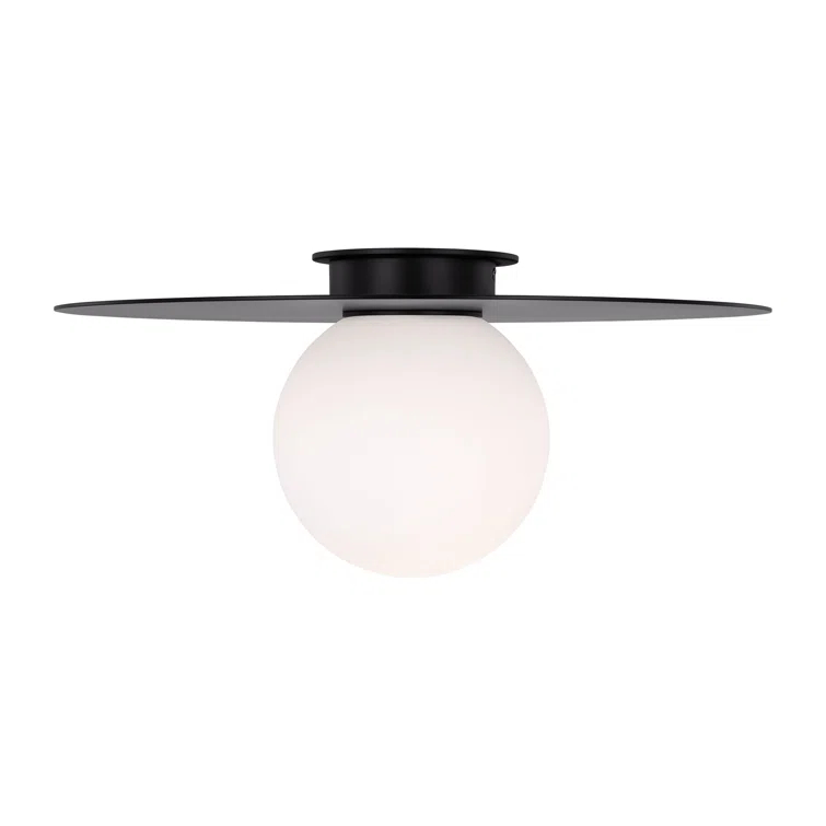 Midnight Black and Milk White Glass Globe Flush Mount Light