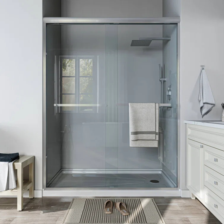 56"-60" W x 72" H Double Sliding Semi-frameless Shower Door with Two Handles