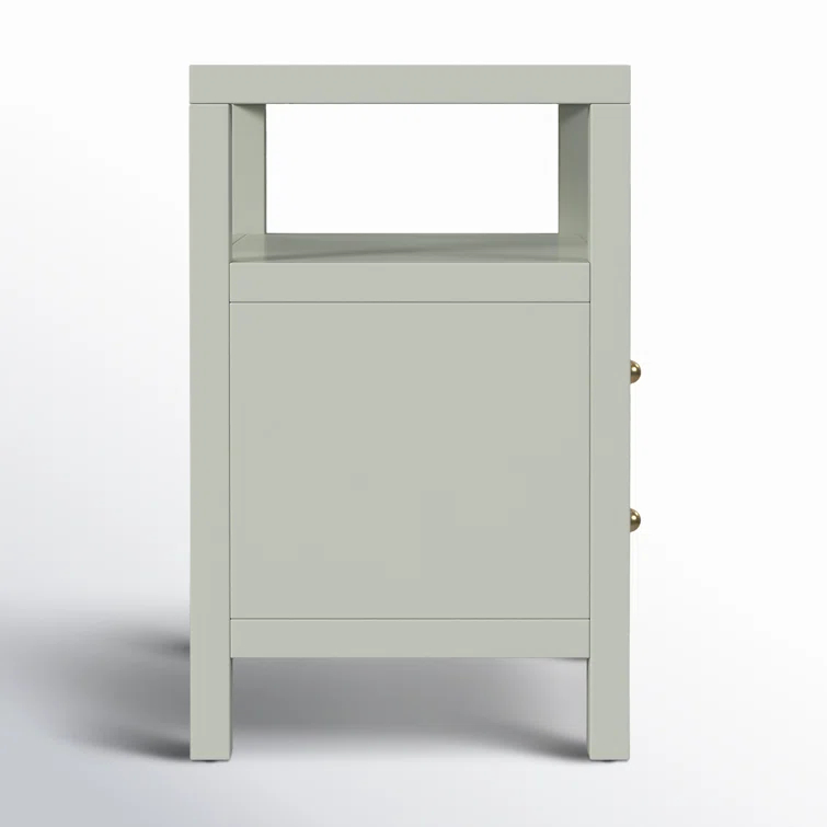 Sage Green Traditional 2-Drawer Nightstand with Open Shelf