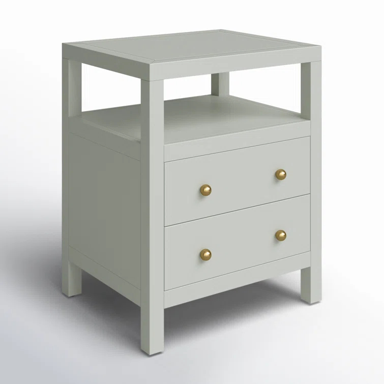 Sage Green Traditional 2-Drawer Nightstand with Open Shelf