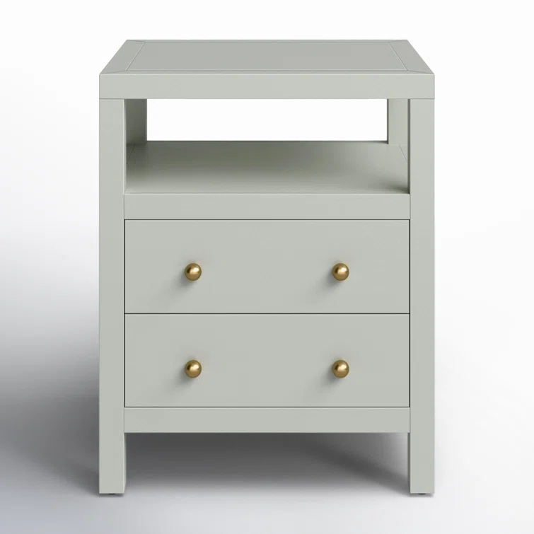 Sage Green Traditional 2-Drawer Nightstand with Open Shelf