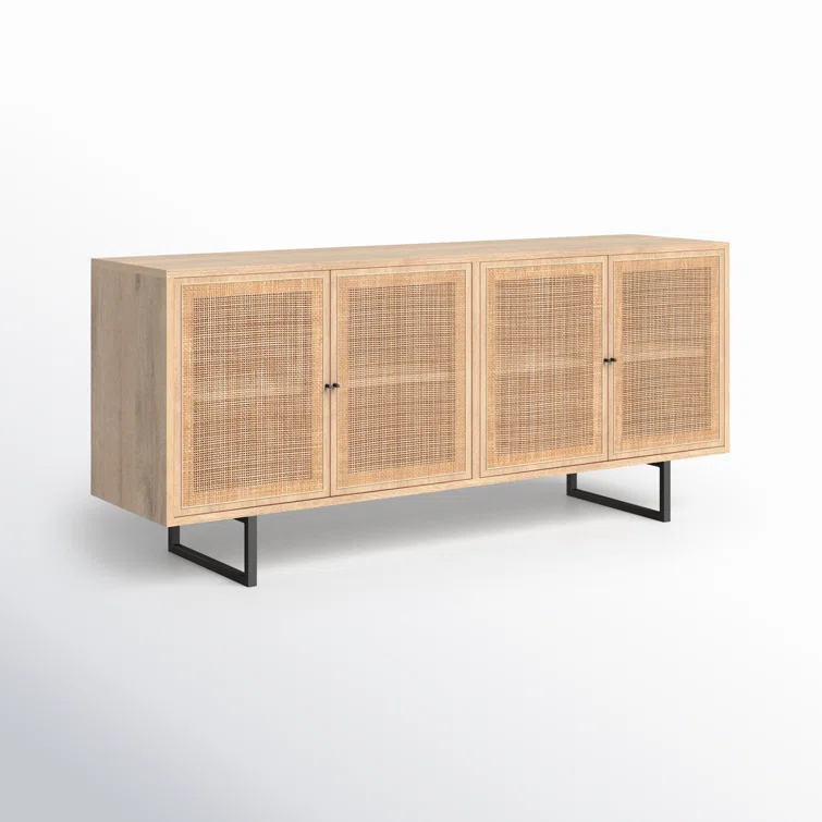 Carmel 72'' Natural Mango and Cane Sideboard with Gunmetal Legs