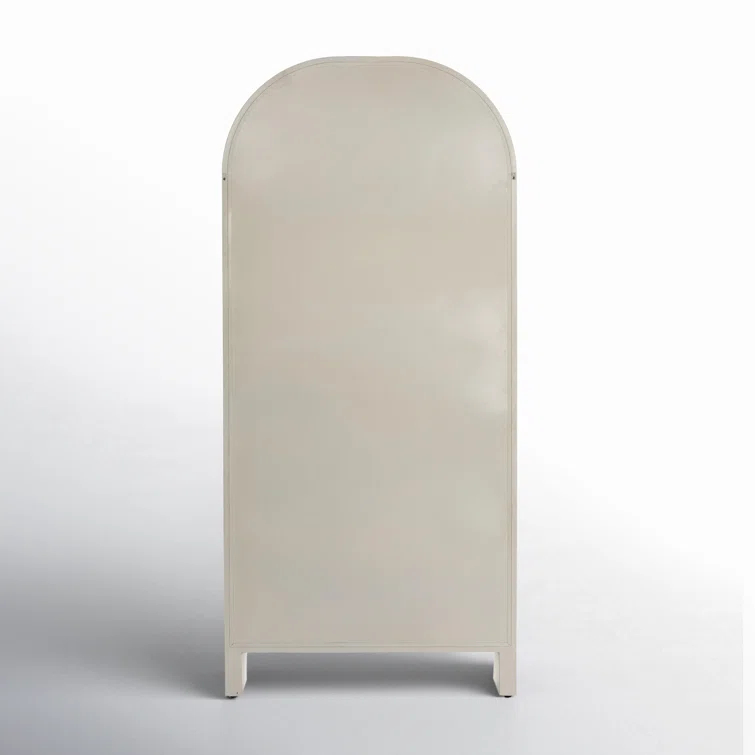 Cream Powder Coat Iron and Glass Arched Display Cabinet