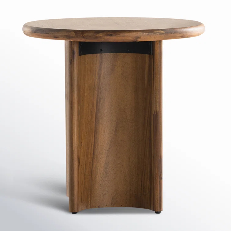 Contemporary Round Brown Wood End Table