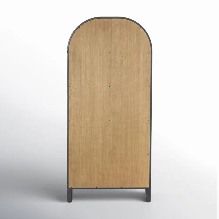 Tall Black Iron and Vintage White Oak Arched Display Cabinet