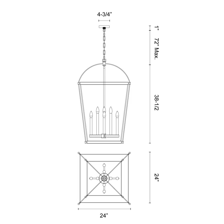Alora Lighting Manor 8 - Light Lantern Square / Rectangle Chandelier