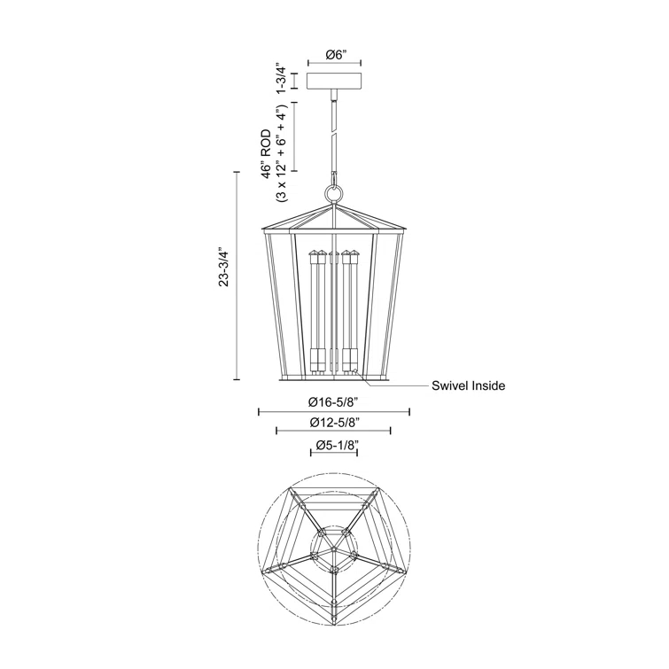 Delphine 5 - Light Dimmable LED Lantern Square / Rectangle Chandelier