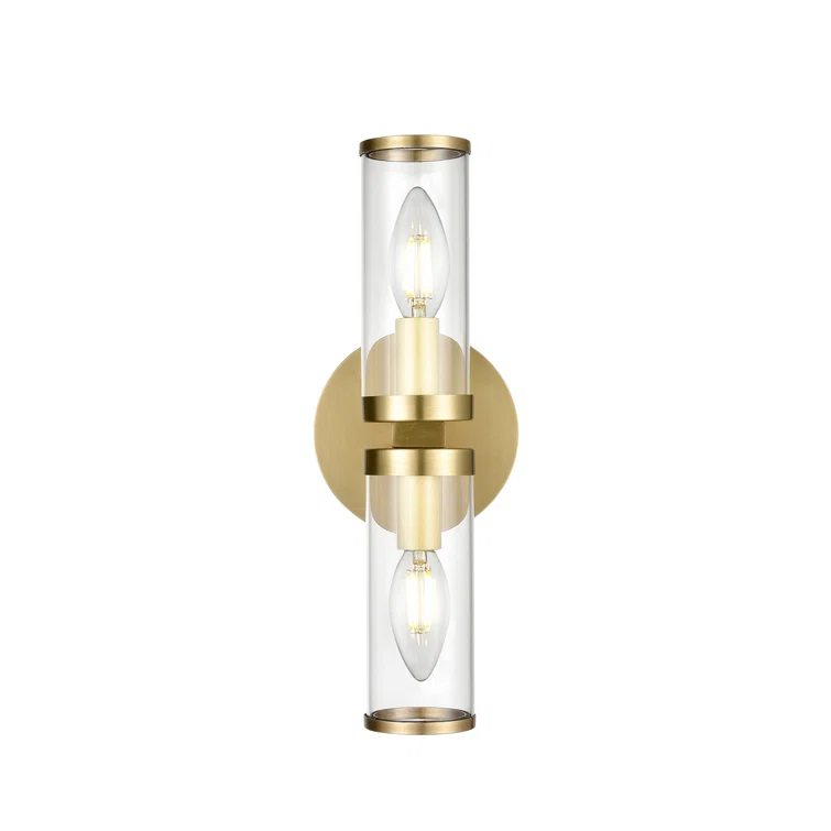 Natural Brass and Clear Glass Cylinder Wall Sconce