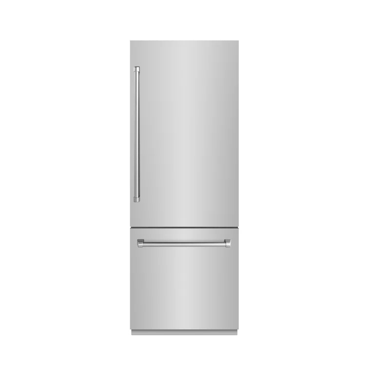 ZLINE 30 in. 16.1 cu. ft. Built-In Bottom Freezer Refrigerator with Water Dispenser and Ice Maker in Satin Stainless Steel with Graphite Gray Interior