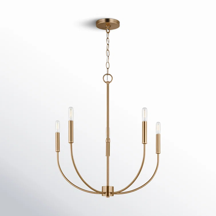 Elegant Satin Brass 5-Light Chandelier with Clear Silver Accents