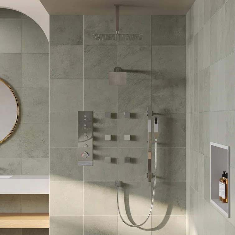 DualJetSpa 16-Inch Rainfall Shower System with Handheld Spray, Dual Showerheads, 6 Body Jets, and Thermostatic Valve