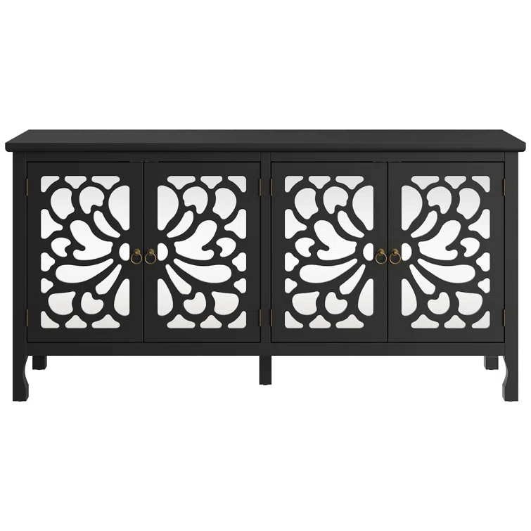 63" Carved Buffet Cabinet With Mirrored Door