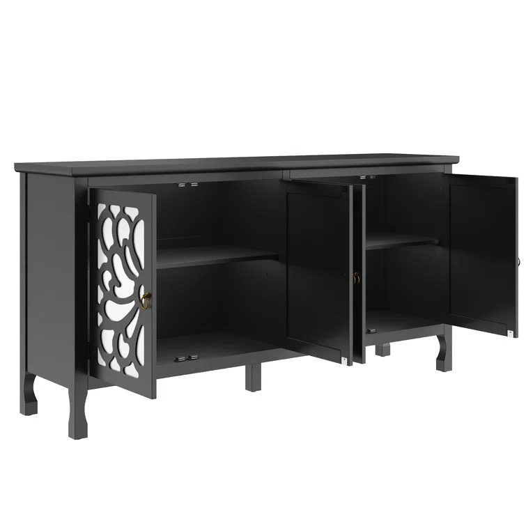 63" Carved Buffet Cabinet With Mirrored Door