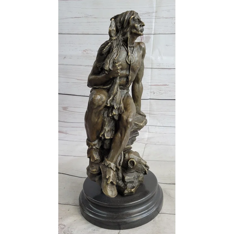 Manheim Signed Original Western Art By Nick Native American Warrior Bronze Sculpture