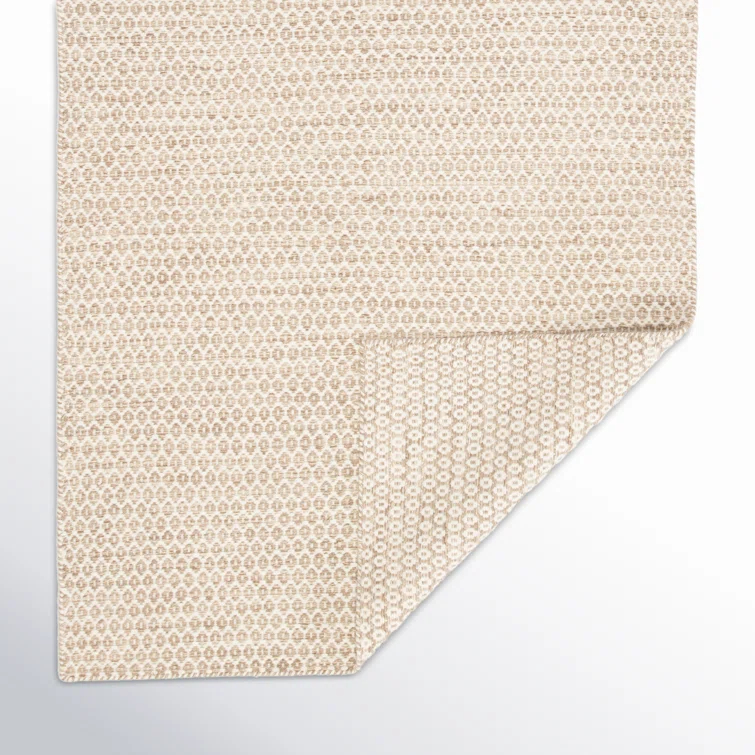Midford Geometric Hand-Woven Flatweave Wool Beige Area Rug