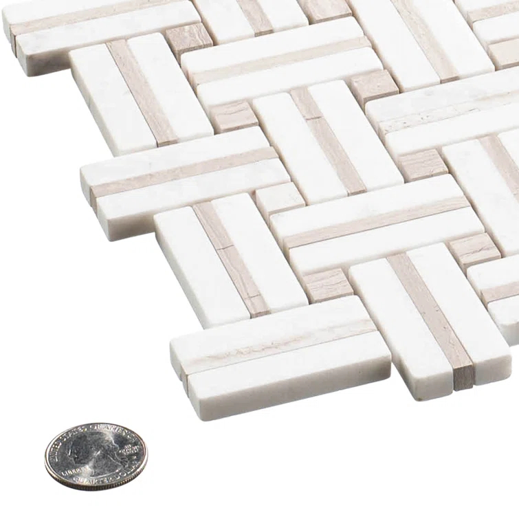 Fabrique 1-in. x 2-in. Basketweave Marble Look Polished Natural Stone Wall & Floor Mosaic Tile