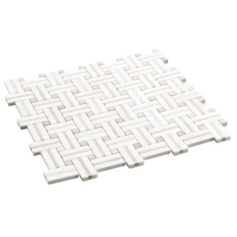 Fabrique 1-in. x 2-in. Basketweave Marble Look Polished Natural Stone Wall & Floor Mosaic Tile