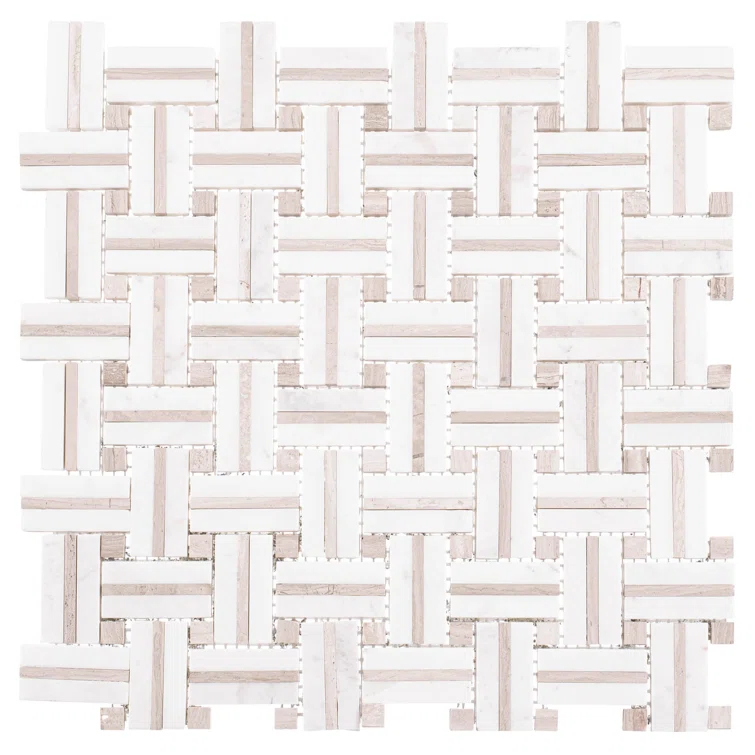 Fabrique 1-in. x 2-in. Basketweave Marble Look Polished Natural Stone Wall & Floor Mosaic Tile