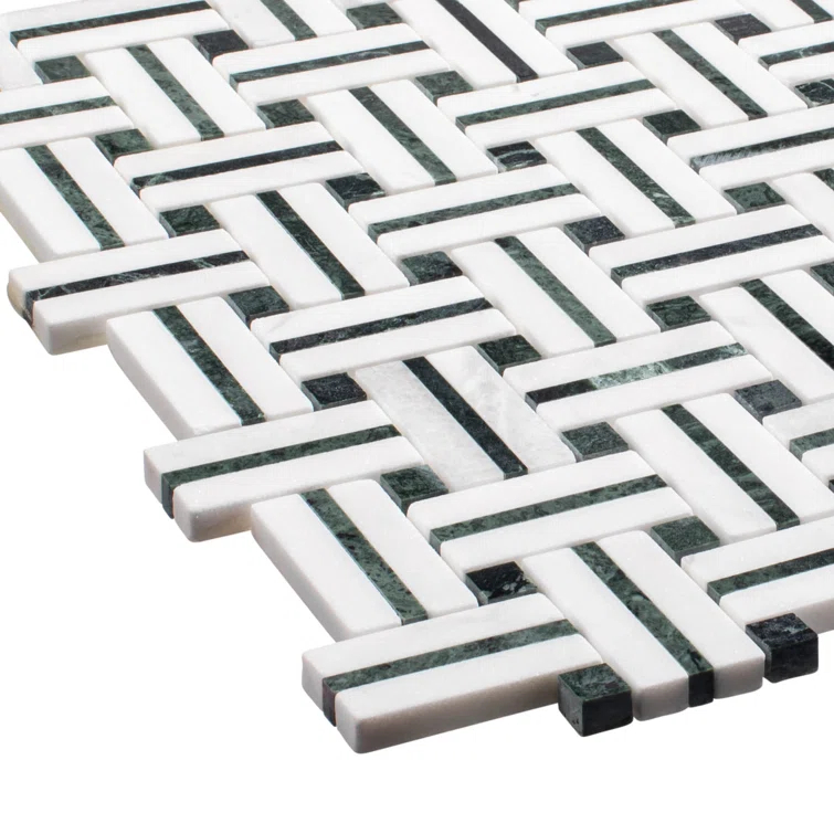 Fabrique 1-in. x 2-in. Basketweave Marble Look Polished Natural Stone Wall & Floor Mosaic Tile