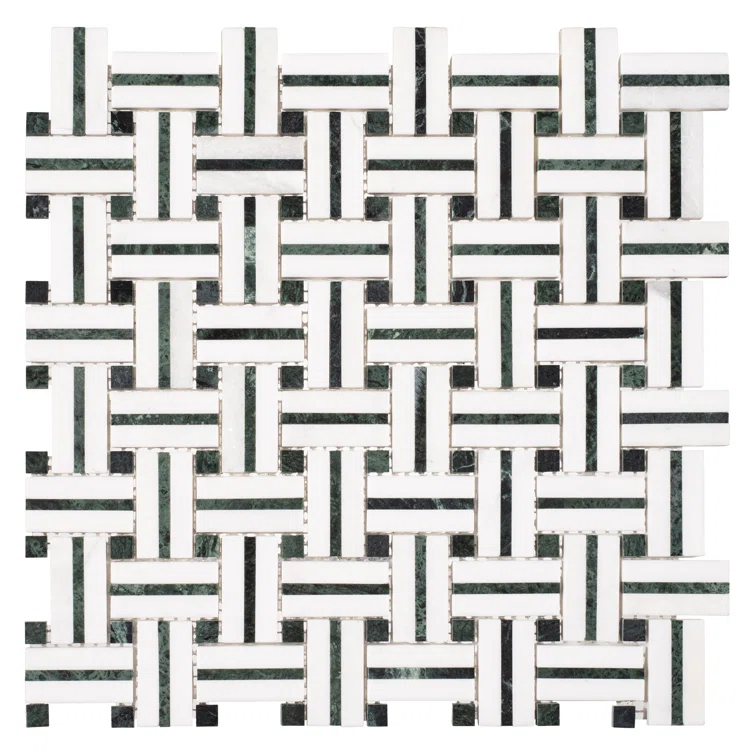 Fabrique 1-in. x 2-in. Basketweave Marble Look Polished Natural Stone Wall & Floor Mosaic Tile