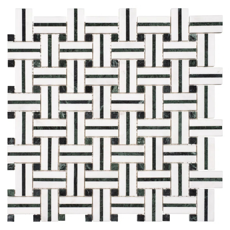 Fabrique 1-in. x 2-in. Basketweave Marble Look Polished Natural Stone Wall & Floor Mosaic Tile