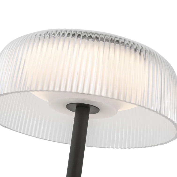 Brilla Cordless Black LED Table Lamp with Ribbed Acrylic Shade