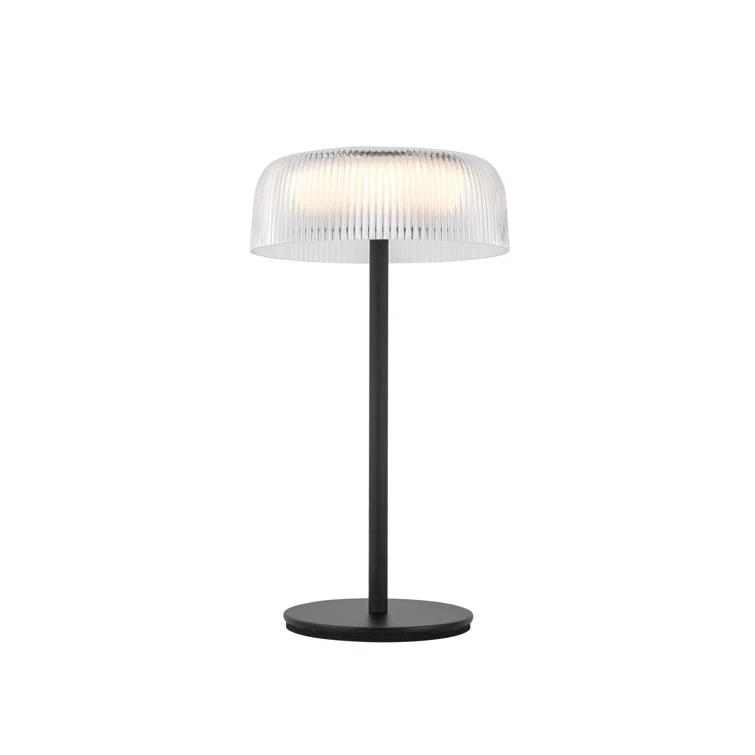 Brilla Cordless Black LED Table Lamp with Ribbed Acrylic Shade