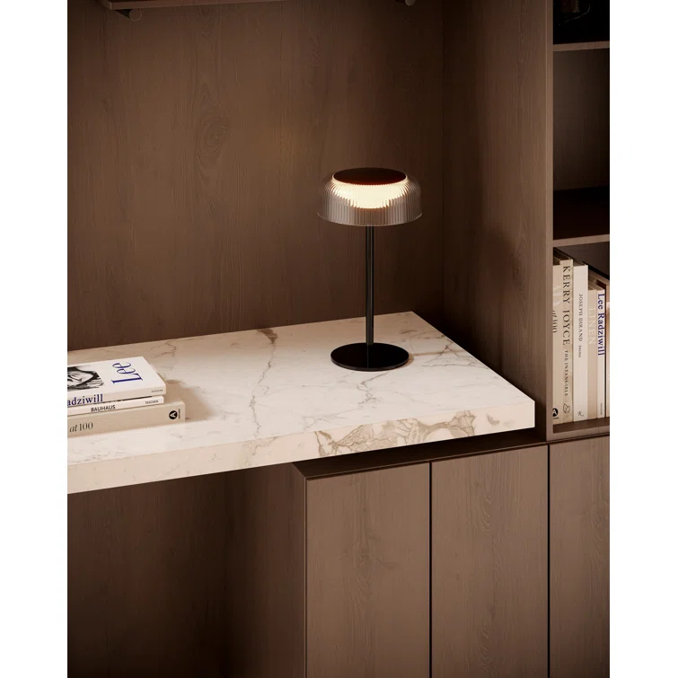 Brilla Cordless Black LED Table Lamp with Ribbed Acrylic Shade