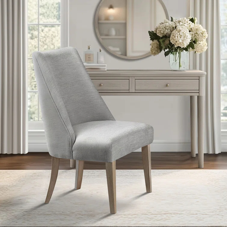 Martha Stewart Winfield Upholstered Dining Chairs – Curved Back, Distressed Wood Legs, Farmhouse Style