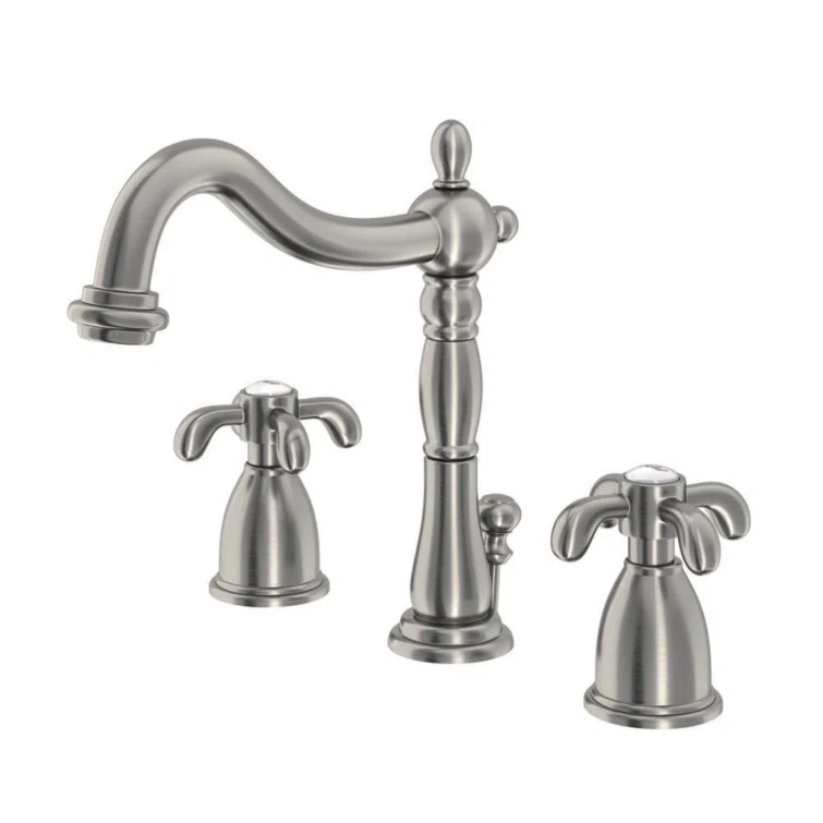 Kingston Brass French Country Two-Handle 3-Hole Deck Mount Widespread Bathroom Faucet with Pop-Up Drain
