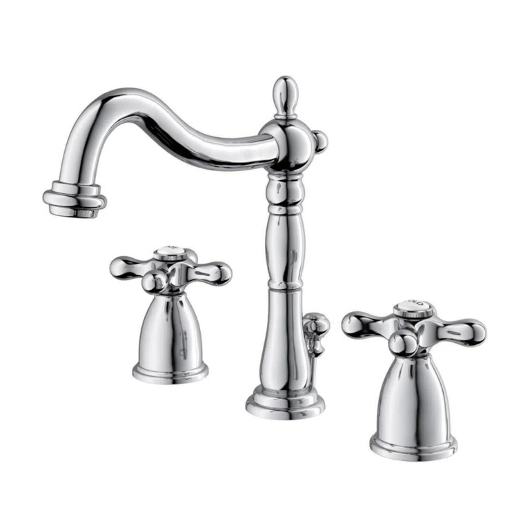 Kingston Brass Heritage Two-Handle 3-Hole Deck Mount Widespread Bathroom Faucet with Pop-Up Drain