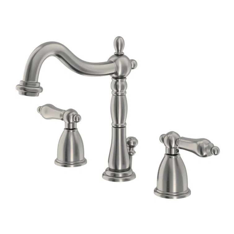 Kingston Brass Heritage Two-Handle 3-Hole Deck Mount Widespread Bathroom Faucet with Pop-Up Drain