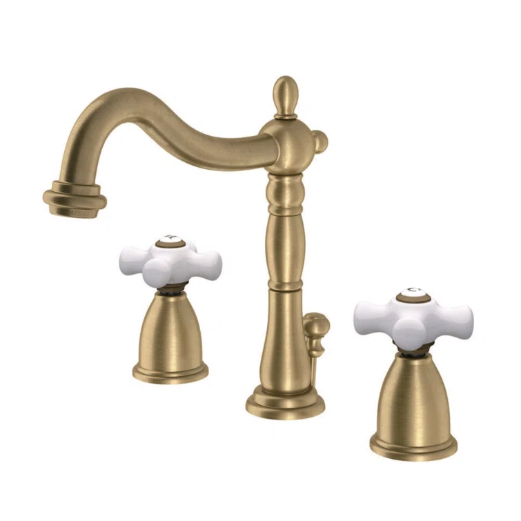 Kingston Brass KB1977PX Kingston Brass Heritage Two-Handle 3-Hole Deck Mount Widespread Bathroom Faucet with Brass Pop-Up Drain