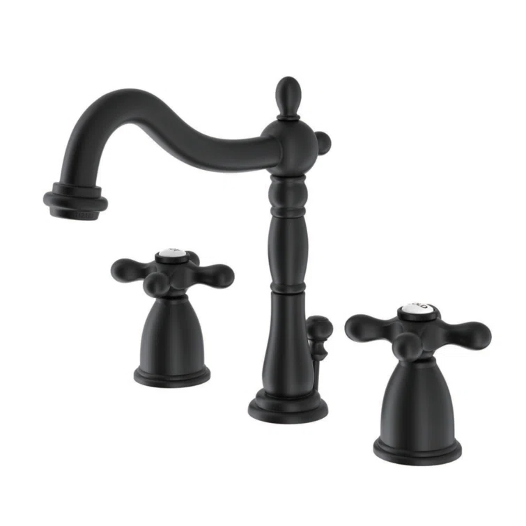 Kingston Brass Heritage Two-Handle 3-Hole Deck Mount Widespread Bathroom Faucet with Pop-Up Drain