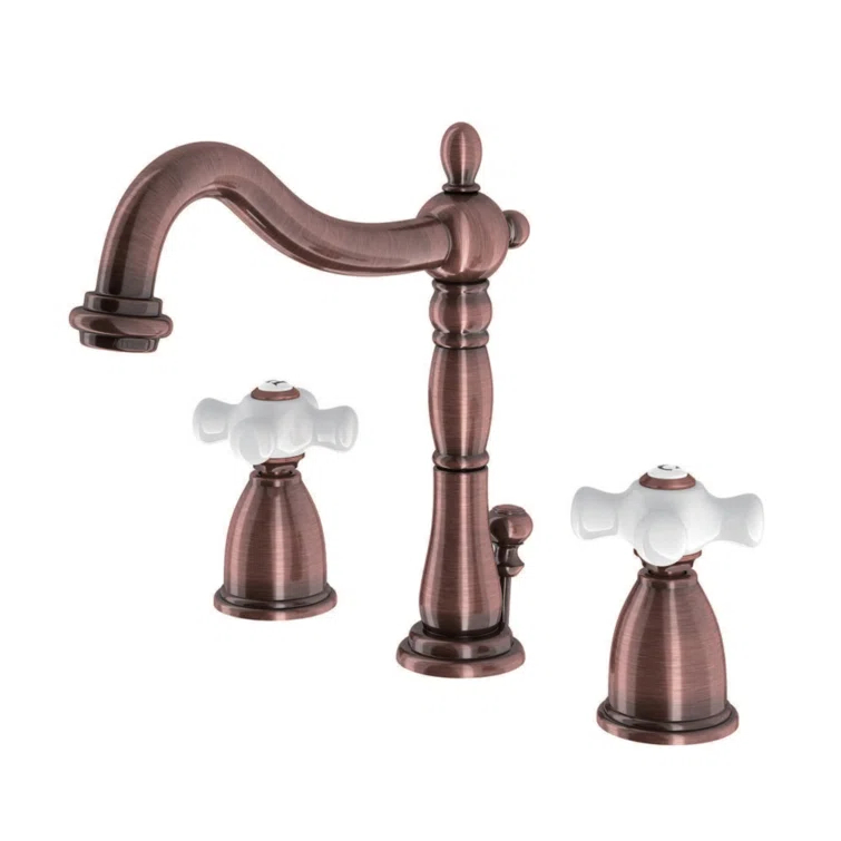 Kingston Brass Heritage Two-Handle 3-Hole Deck Mount Widespread Bathroom Faucet with Brass Pop-Up Drain