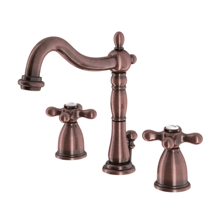 Kingston Brass Heritage Two-Handle 3-Hole Deck Mount Widespread Bathroom Faucet with Pop-Up Drain