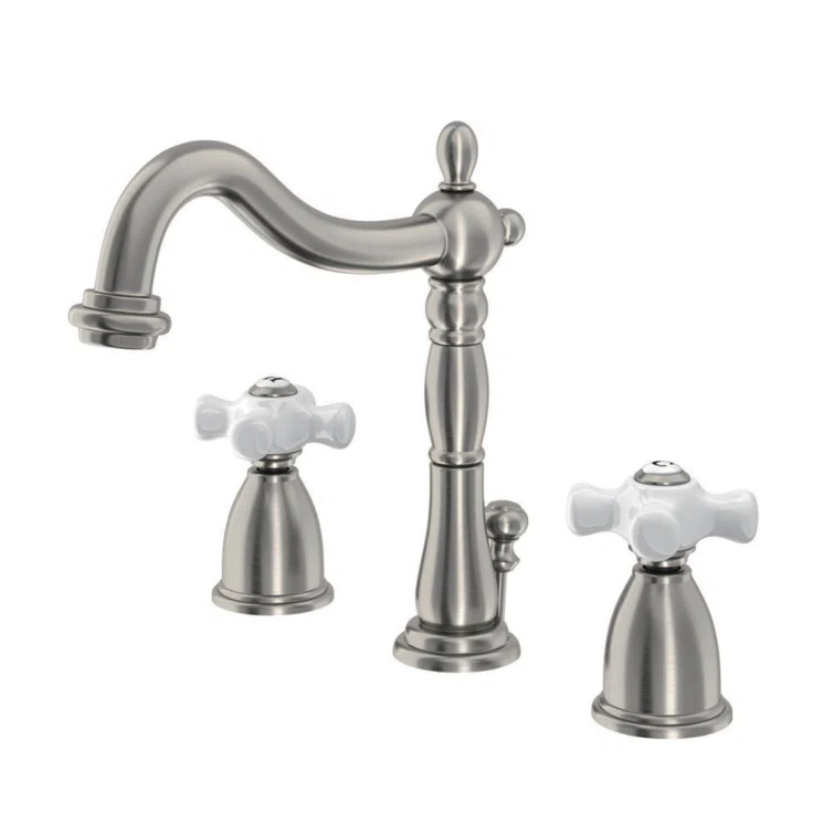 Kingston Brass Heritage Two-Handle 3-Hole Deck Mount Widespread Bathroom Faucet with Pop-Up Drain