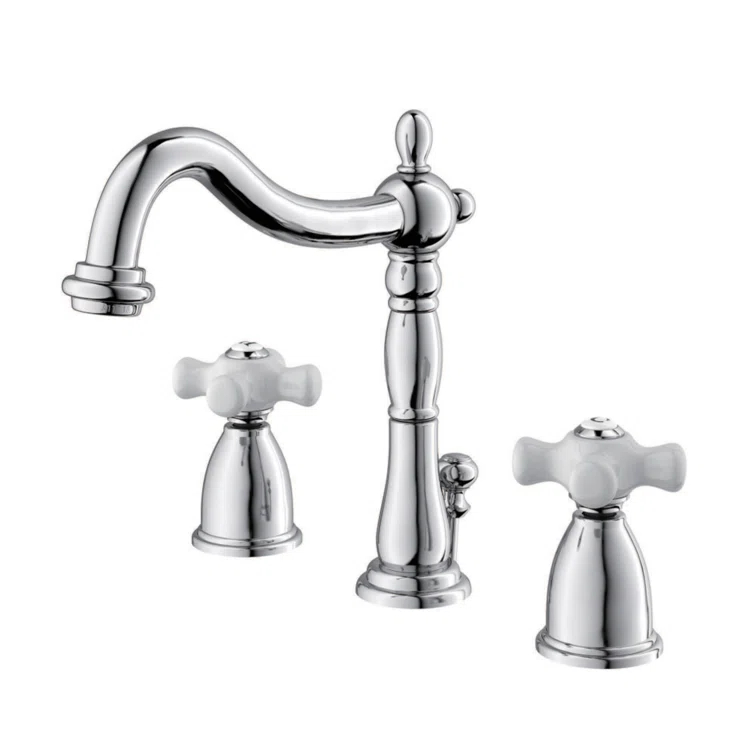Kingston Brass Heritage Two-Handle 3-Hole Deck Mount Widespread Bathroom Faucet with Pop-Up Drain